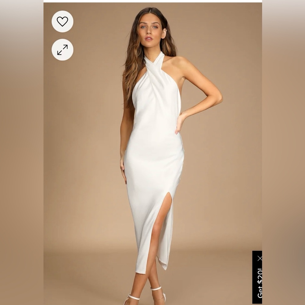 Lulu’s White Satin Halter Midi Dress